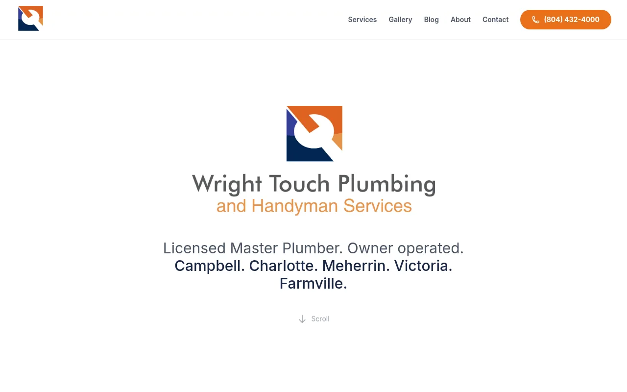 Wright Touch Plumbing and Handyman website with conversation-style scrolling layout built by Pross Solutions
